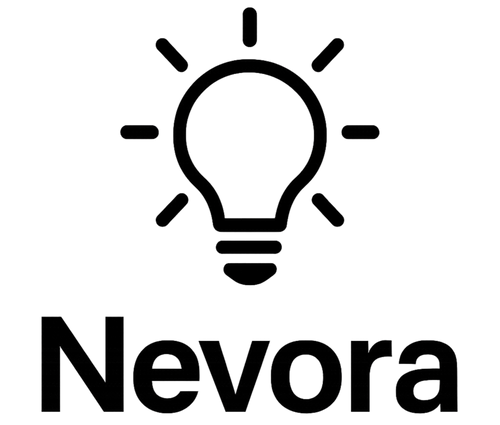 Nevora logo with a light bulb icon on a white background