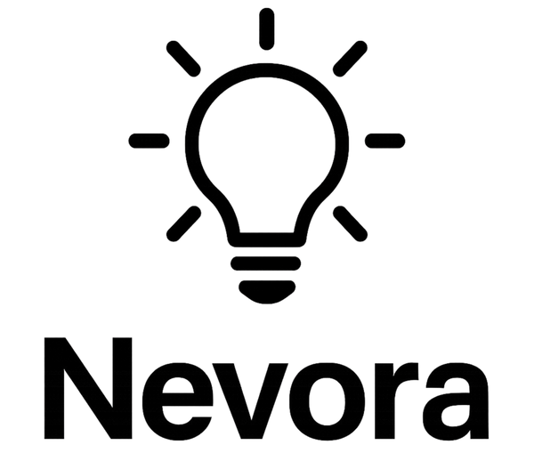 Nevora logo with a light bulb icon on a white background